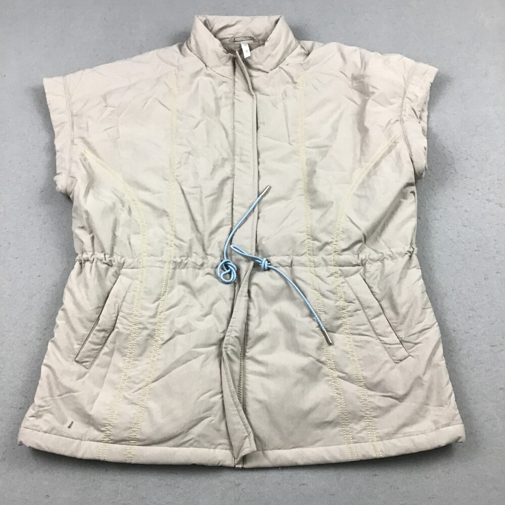 Fabletics Vest Women Large Beige Puffer Jacket Full Zip Drawstring Waist  L